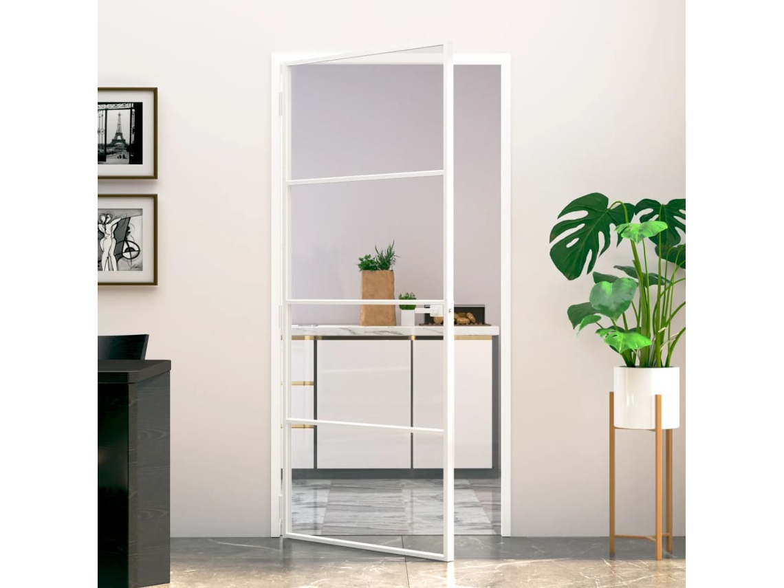 Puerta interior de 93 x 201,5 cm, vidrio templado/aluminio blanco fino Wsd517378 Lovely Home