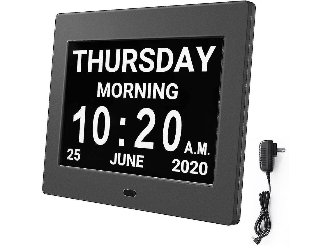 Reloj despertador con calendario digital y pantalla grande de 8 pulgadas, AM/PM, 5 alarmas, reloj LED electrónico de escritorio para personas con demencia.