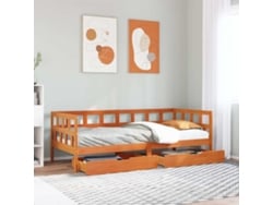 Sofá Cama Con Cajones Sin Colchón Maciza Marrón Cera 90x200 Cm