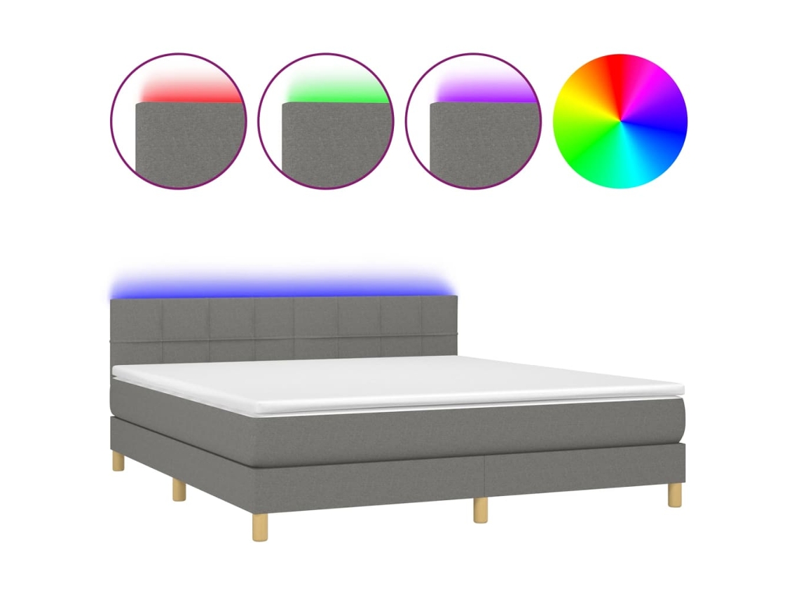 Maison Exclusive - Cama Box Spring Con Colchón Y Led Tela Gris Oscuro 180x200 Cm