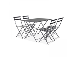 Mesa de jardín rectangular de 110 x 70 cm y 4 sillas plegables de metal