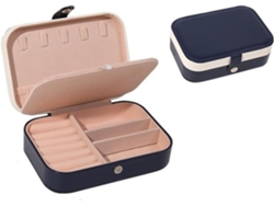 Joyero Modelo 2671 - Organizador de joyas para pulseras, collares, anillos y estuches con doble tapa para mujer (azul)