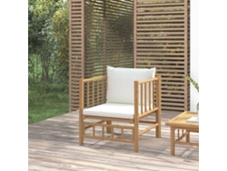 Sofá De Jardín | Sofá De Exterior Bambú Con Cojines Blanco Crema Wsd676093