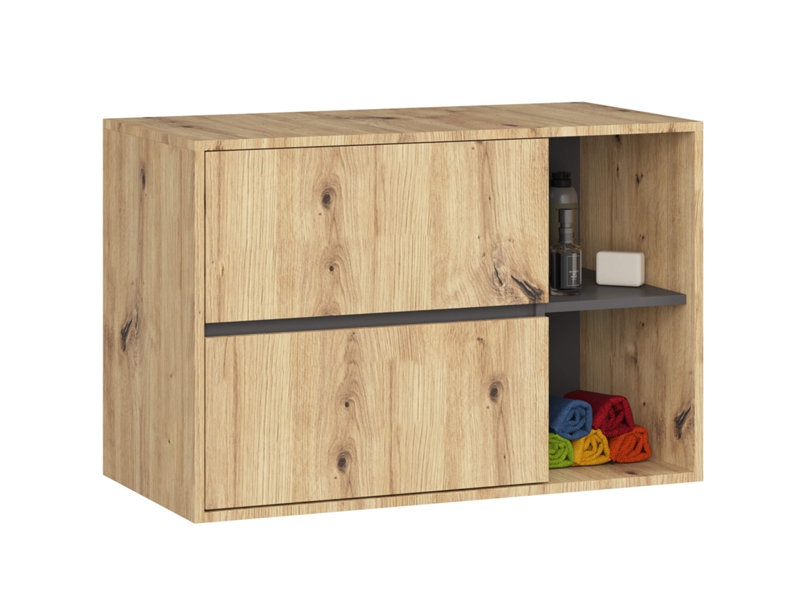 Armario Bajo Lavabo Vami 90 Cm, Roble Artisan, 2 Cajones, 2 Estantes