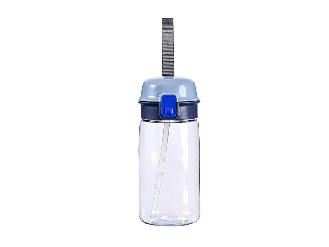 Botella de agua anticaída de 520 ml con pajita y correa para todas las edades