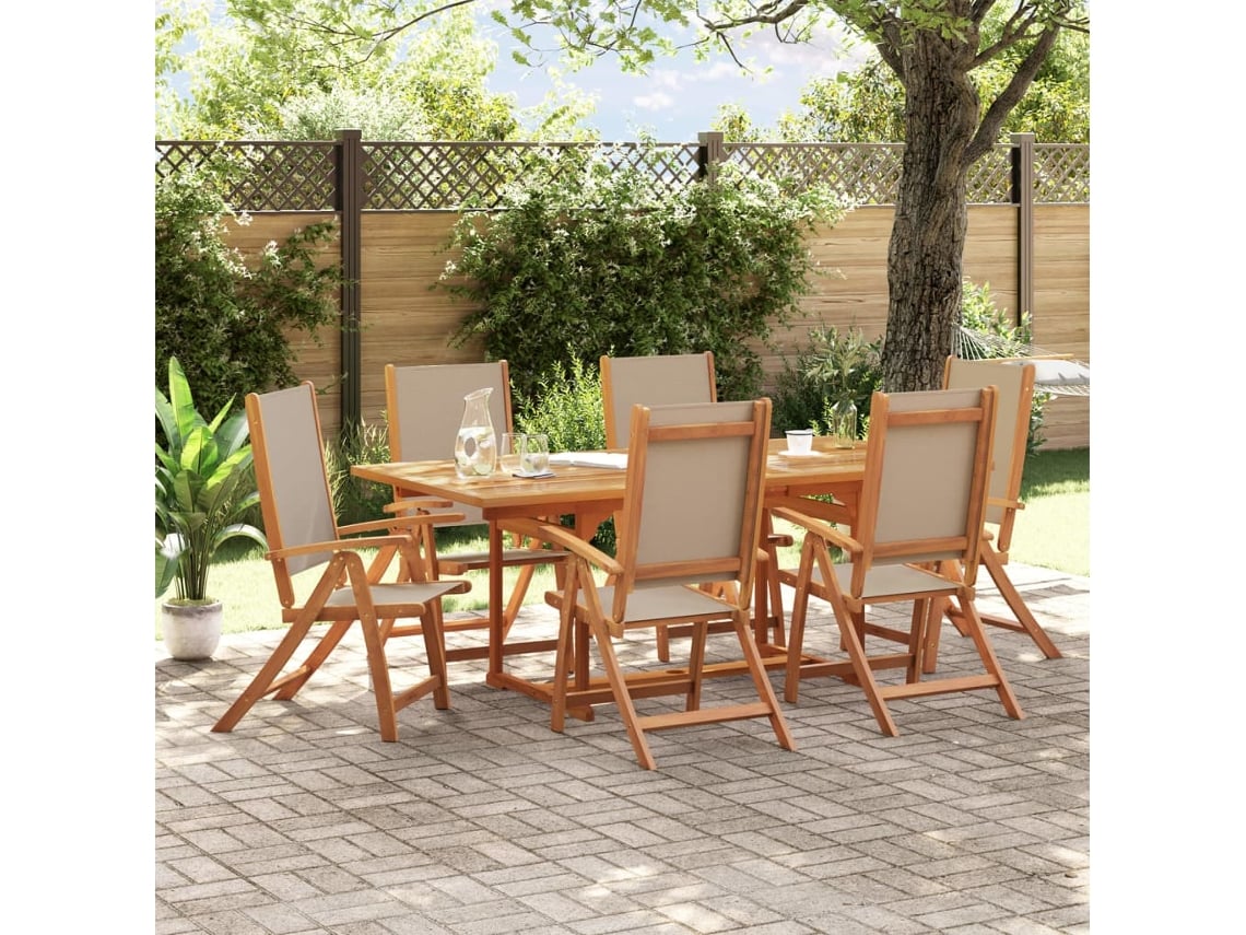 Juego de comedor de jardín de 7 piezas de acacia maciza y textilene Dkd Home Decor