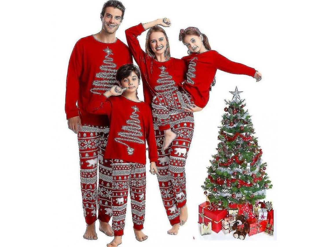 Pijamas Navideños Para Adultos Y Niños, Rojos, Conjunto De Pijama Para Dormir, Gfw