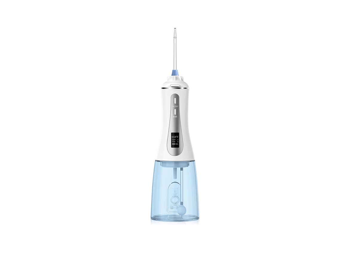 Irrigador dental inalámbrico recargable, tanque de agua de 350 ml, 5 modos, pantalla LED, boquilla reemplazable, adecuado para viajes(blanco) CHRONUS