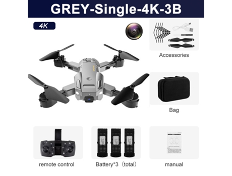 Dron Q6 con cámara única 4K, cuadricóptero plegable (3 baterías - Duración de la batería: 15 min - Gris) YIZHOOD