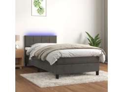 Cama Box Spring Colchón Y Led Terciopelo Gris Oscuro 90x200 Cm