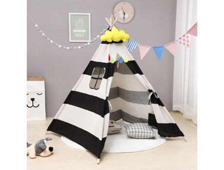 Tienda de Campaña Linda de La Historieta Del Tipi Del Juego Plegable Portátil Blanco Negro - 1,35 M