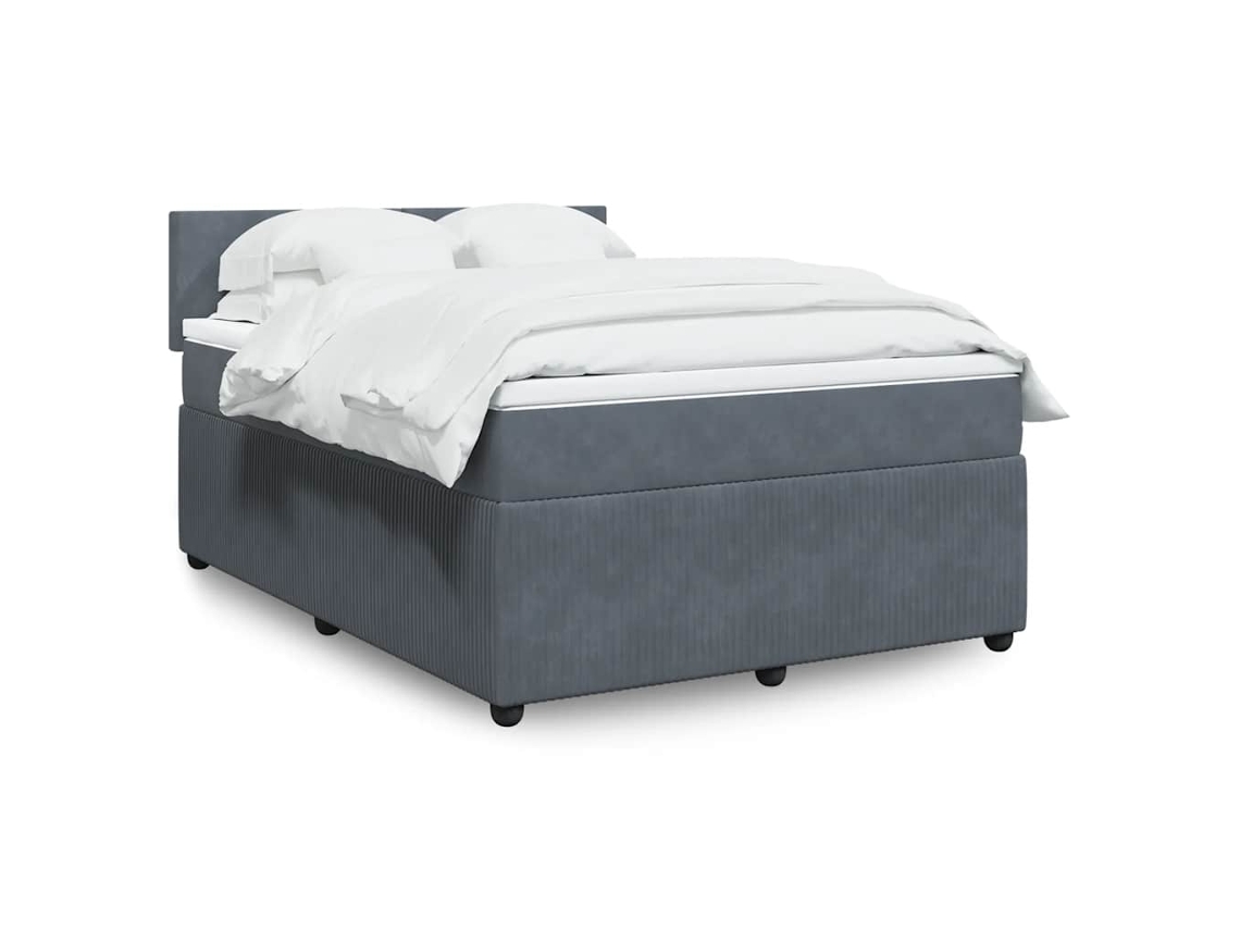 Cama Box Spring Con Colchón Terciopelo Gris Oscuro 160x200 Cm