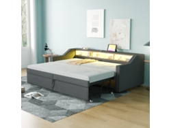 Sofá Cama Extensible De 90/180x200 Cm, Con Compartimento De Almacenamiento, Led, Usb, Somier De Láminas Incluido, Tapizado En Tela Gris Oscuro.