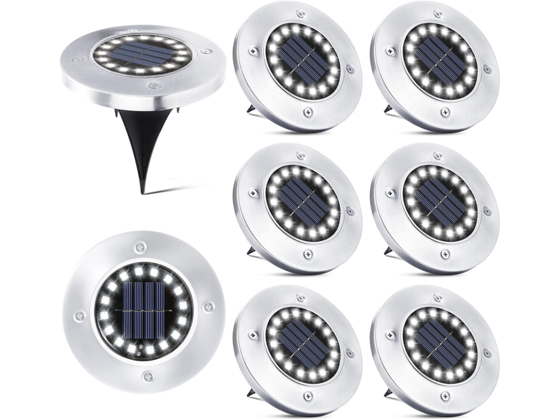 16 Led Luz Solar Exterior, 8 Peças Spot Solar Jardim Embutir Ip65, P/ Passarela, Branco Frio.