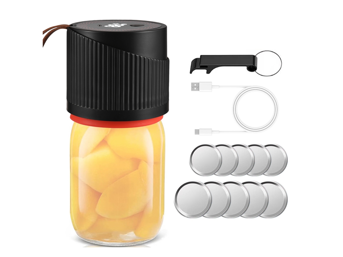 Kit De Sellado Al Vacío Eléctrico 2 En 1 Para Frascos Mason De Boca Ancha Y Regular (inalámbrico)