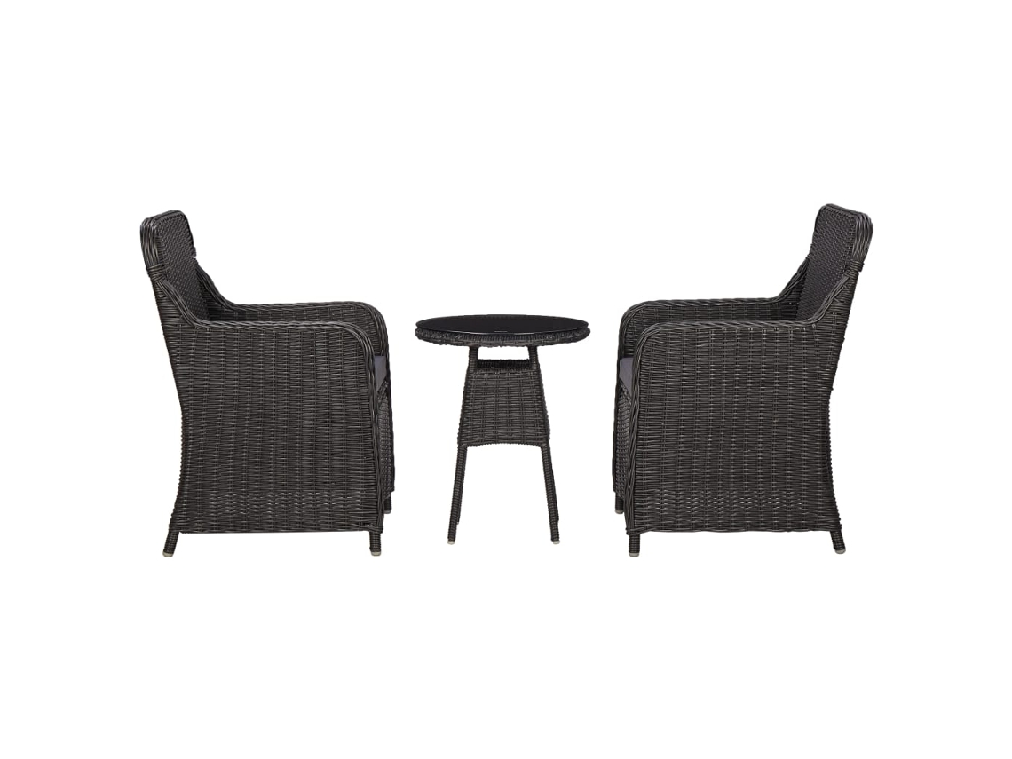 Conjunto de bistró de jardín con cojines de mimbre de polietileno negro, Dkd Home Decor