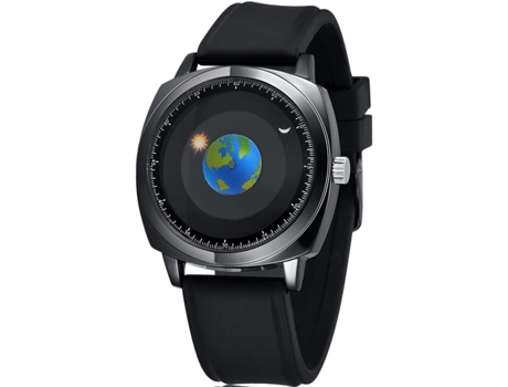 VEANXIN Reloj de pulsera impermeable con puntero solar y luna de cuarzo-Negro