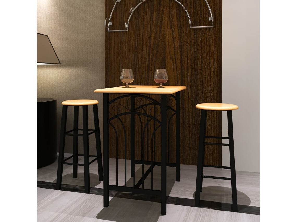 Set Mesa De Desayuno/comedor Madera Marrón Con Acero Negro