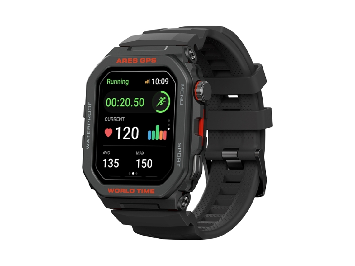 Reloj Mdug (negro) que monitoriza la frecuencia cardíaca y la saturación de oxígeno en sangre.
