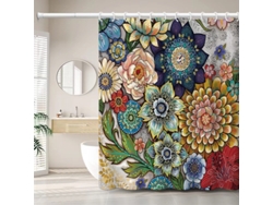 Cortina de ducha de 180 x 200 cm con 12 ganchos, secado rápido, perfecta para duchas (flores)