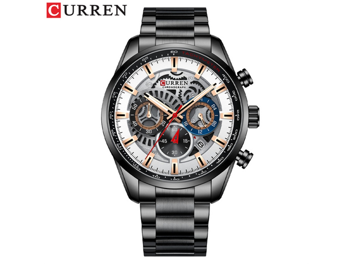 (negro) Reloj De Negocios Para Hombre Con Correa De Acero — Cuarzo, Indicador De Fecha, Multifunción De 6 Agujas, Luminoso