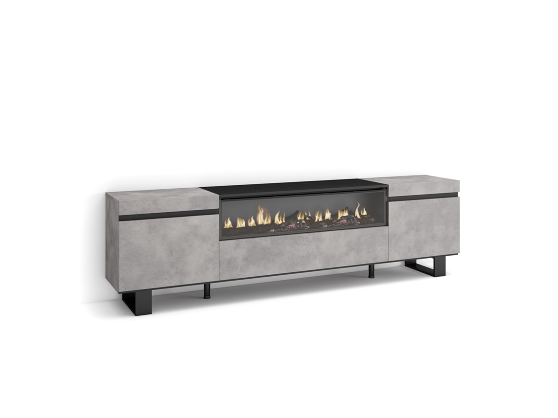 Mueble de TV | Amplio espacio de almacenamiento | 200 x 57 x 35 cm | Para televisores de hasta 80 pulgadas | Chimenea eléctrica | Diseño industrial | Cimento Duérmete Online