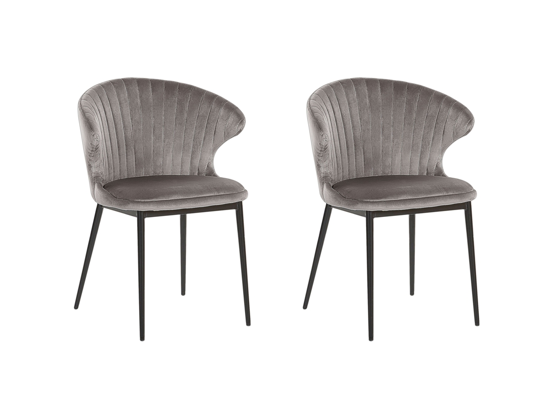 Cadeiras acolchoadas com encosto decorativo BELIANI Augusta de Veludo Cinzento 59x50x81