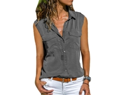 2026-chaleco Sin Mangas De Botones Para Mujer Con Bolsillos Color Sólido Verano Blusa Camisa
