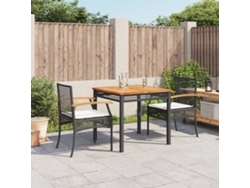 Juego de comedor de jardín de 3 piezas con cojines de mimbre negros de DKD Home Decor