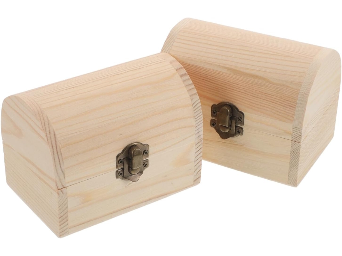 Tesoros Madera Natural 2 Piezas Tamaño Mediano 12x8x9 Cofre Artesanal Retro Almacenamiento Decorativo Joyas
