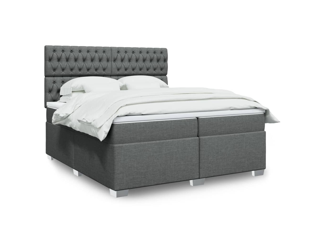 Cama Box Spring Con Colchón Tela Gris Oscuro 200x200 Cm