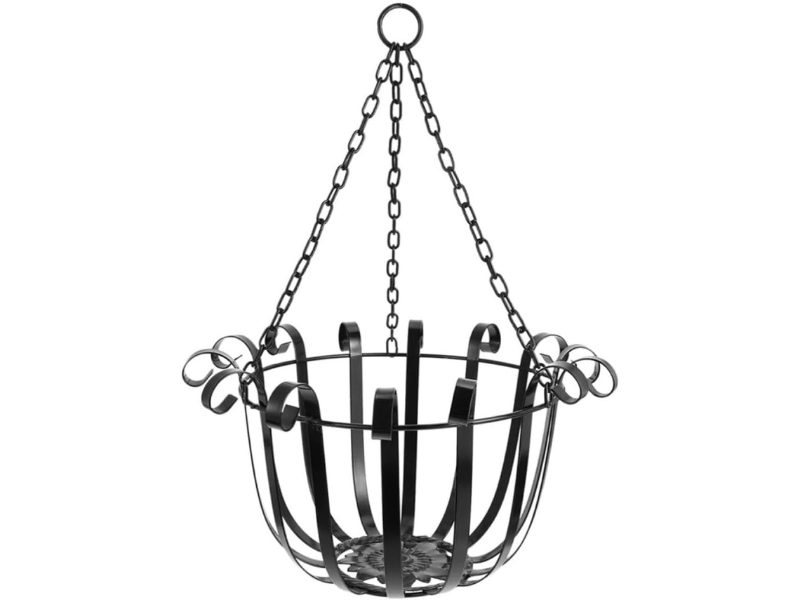 Cesta De Flores Con Soporte Para Plantas, Colgante, Hecha De Hierro Negro. Decoración De Pared Moderna Y Elegante Para