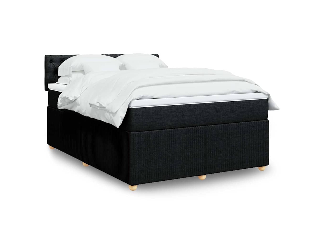 Cama Box Spring Con Colchón Tela Negro 140x200 Cm