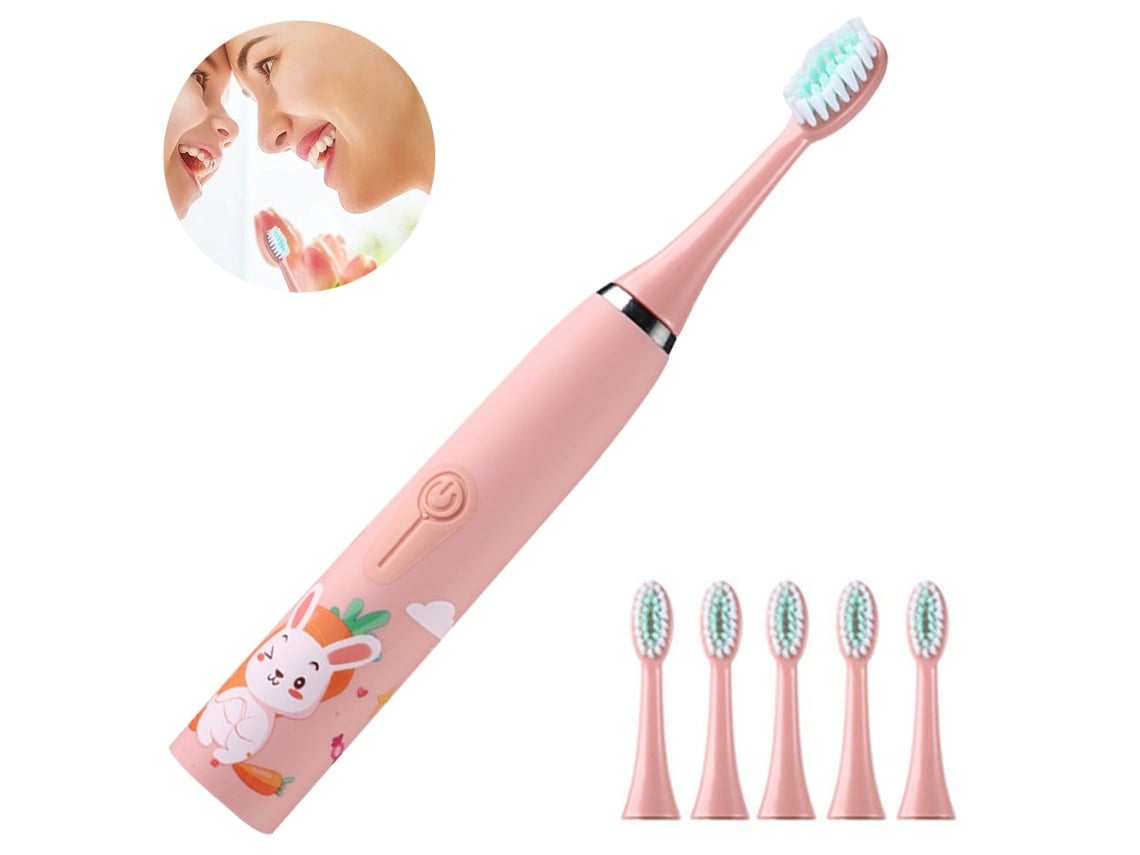 Cabezal De Cepillo De Dientes Infantil Recargable, 4 Modos Con Función De Memoria, Resistencia Al Agua Ipx7, 6 Unidades, Rosa*