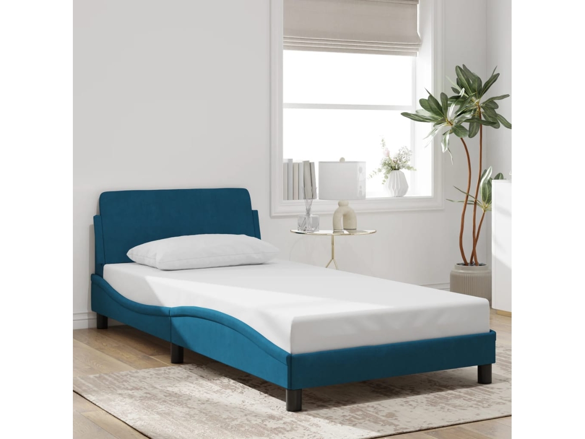 Cama Con Cabecero Sin Colchón Terciopelo Azul 100x200 Cm
