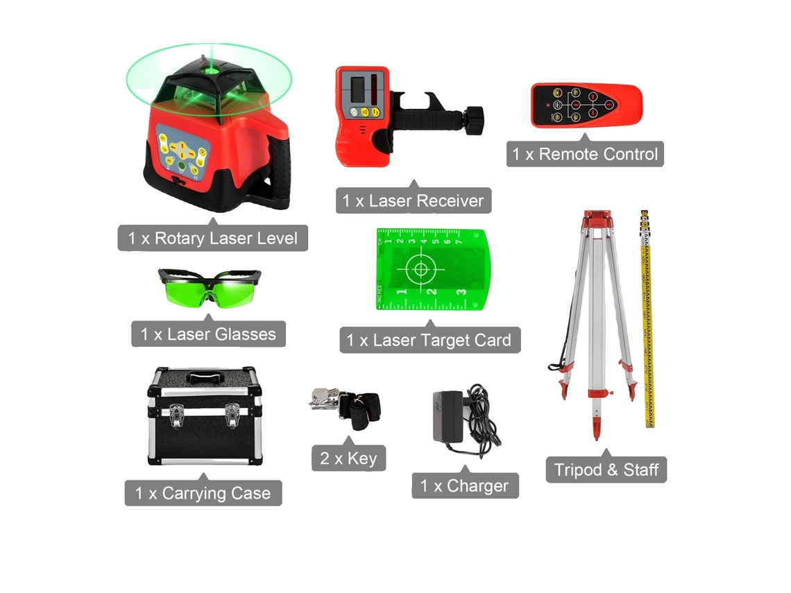 Nivel láser rotatorio, autonivelación de 360 grados, escaneo vertical y horizontal, kit de haz verde (2 unidades) OEM