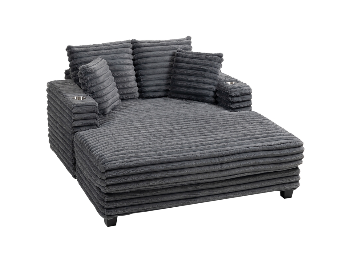 Chaise Longue, Sofá-cama Grande De 2 Lugares, 134 X 151 Cm, Com Porta-copos, Para Sala De Estar, Cinza