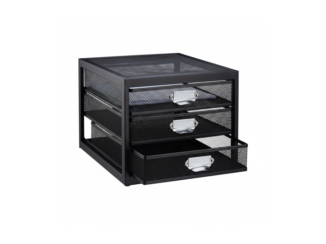 Cajonera Relaxdays, 3 Cajones, Para Documentos A4, Sistema De Organización Para Escritorio, Archivador, Negro