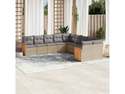 Conjunto de sofá de jardín de 10 piezas con cojines, mimbre sintético beige, Dkd Home Decor