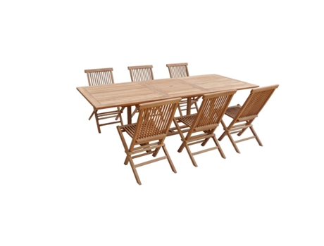 SALENTO CONJUNTO DE MESA Y SILLAS DE JARDÍN EN TECA MESA RECTANGULAR EXTENSIBLE Y SILLAS PLEGABLES Conjunto de seis sillas y una mesa de exterior 6...