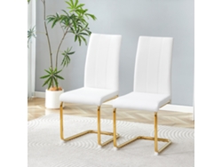Elegante Silla De Comedor Blanca De Poliuretano Con Estructura Dorada.