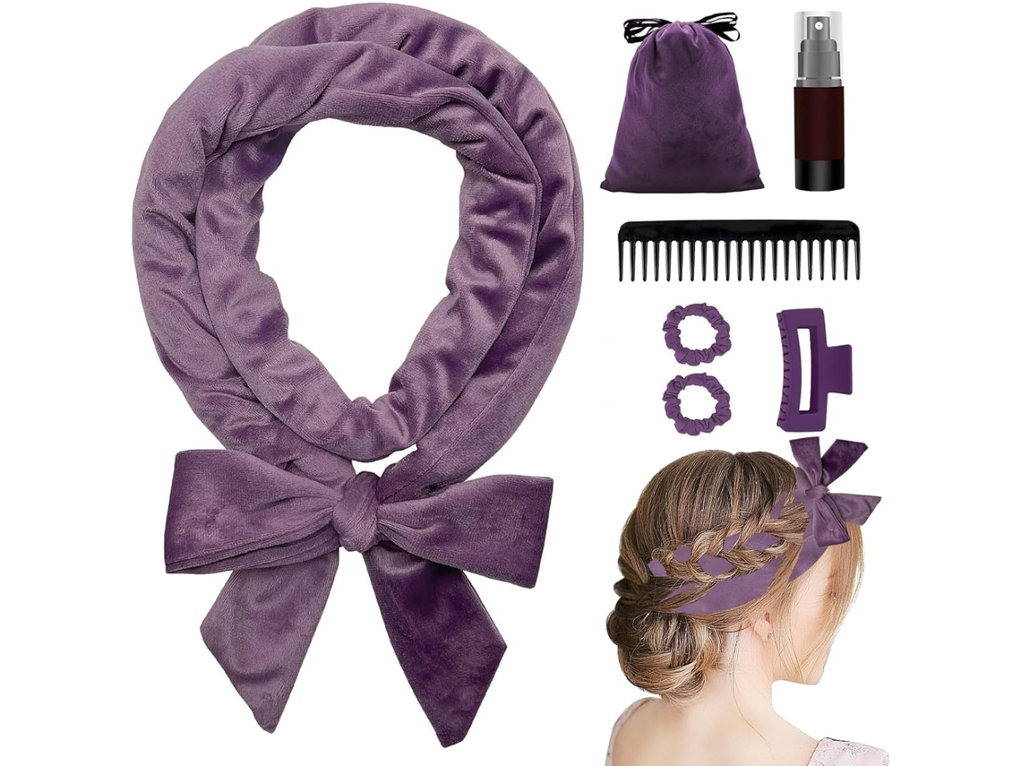 Juego de 7 rizadores de pelo Chaberlu antideslizantes y sin calor (morado)