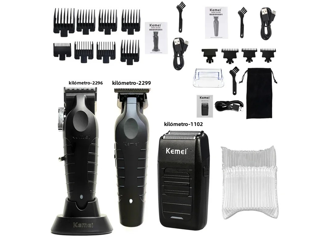 (set 3 Negro) Afeitadora Eléctrica Y Cortadora De Cabello Para Hombres Cortadora De Cabello Profesional
