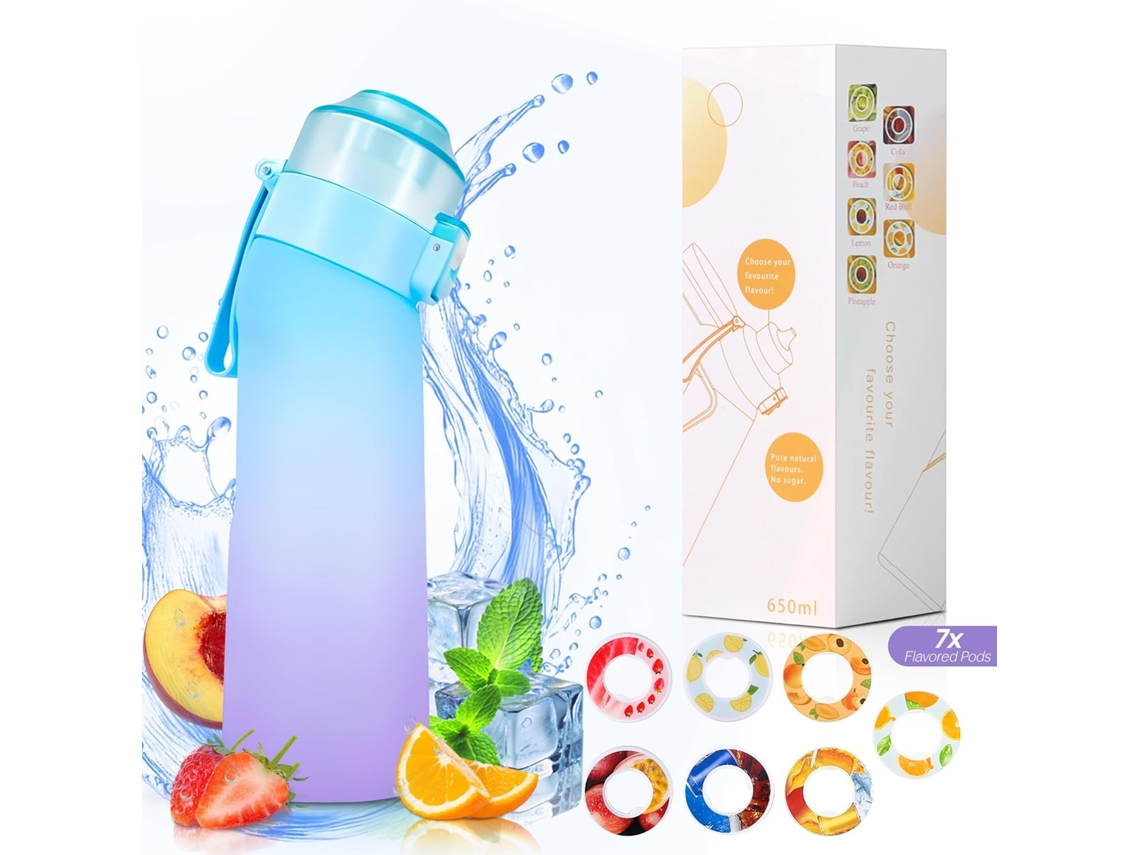 Botella CUICH Botella de Agua con Sabor a Aroma de Aire con Cápsula de 7 Sabores Morado Azul