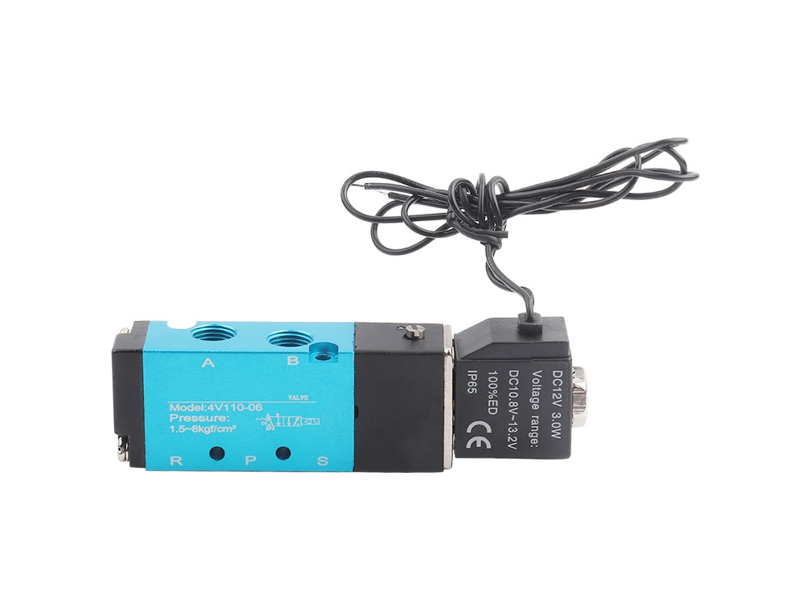 Válvula Solenoide de 5 Vias e 2 Posições 4v110-06 Pt1/8 com Bobina de Alumínio e Cobre DC12V