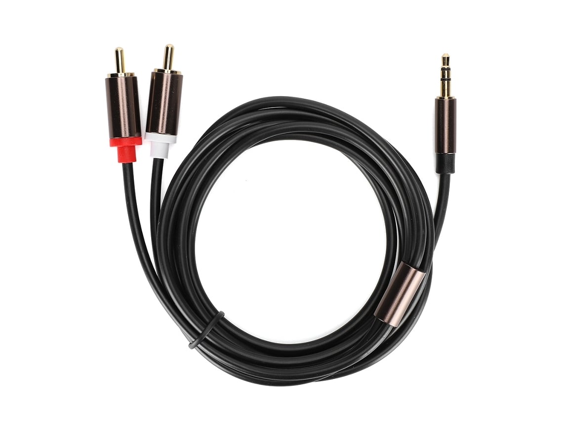 Cabo De Áudio 3.5mm Macho Para 2rca 2m Com Conector Dourado 24k Para Celular, Notebook E Alto-falante