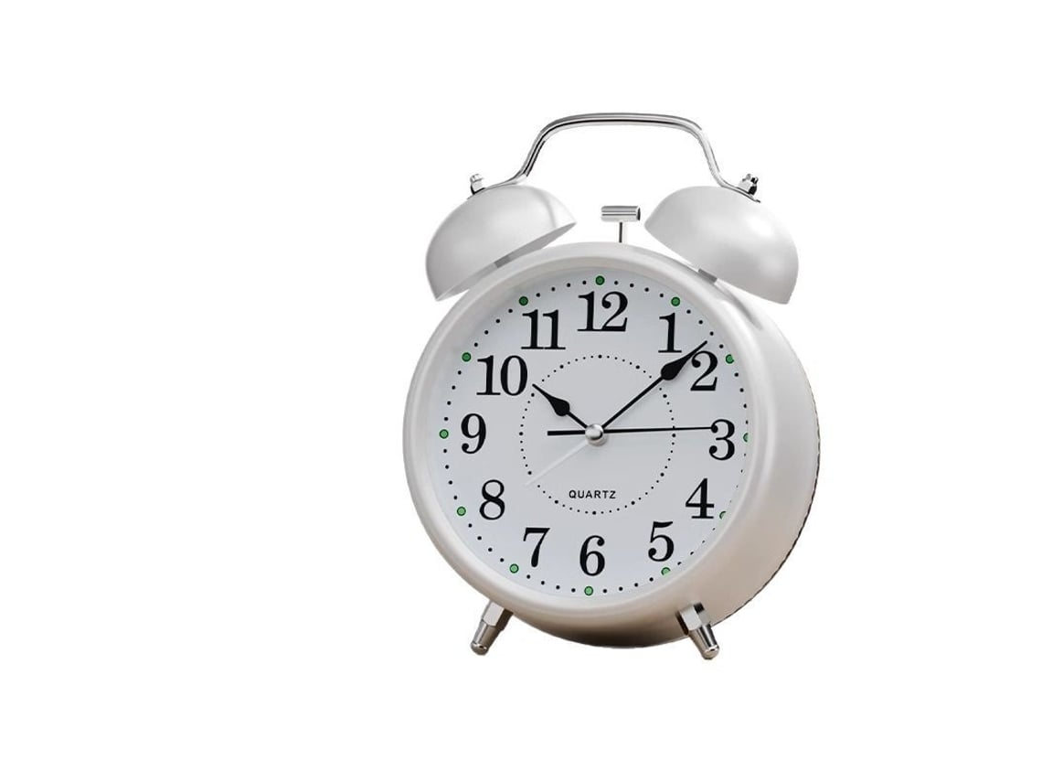 Despertador De Mesilla Retro Con Alarma Potente, Doble Campana, Funciona Con Pilas, Adorno De Mesilla De Noche/escritorio (blanco)