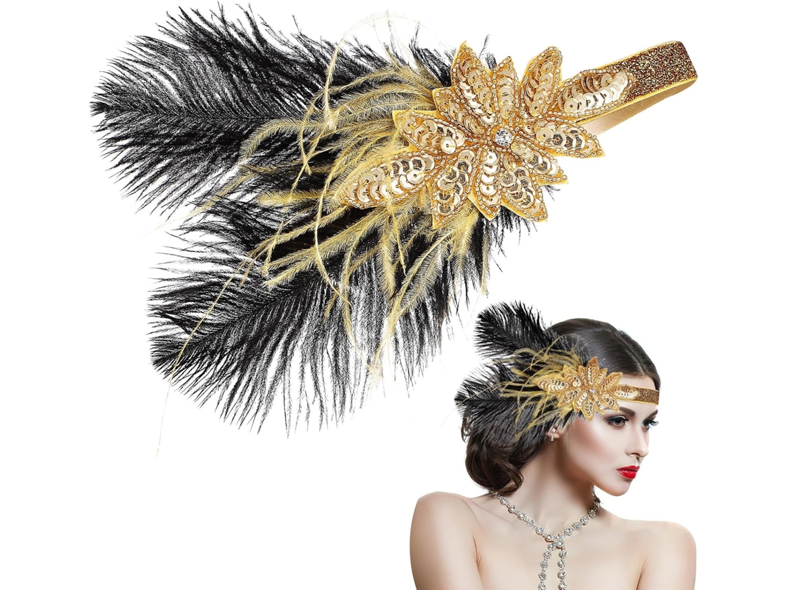 Diadema Vintage Nuobesty Para Mujer Con Plumas, Lentejuelas Y Diamantes De Imitación, Cómoda Y Elegante, Para