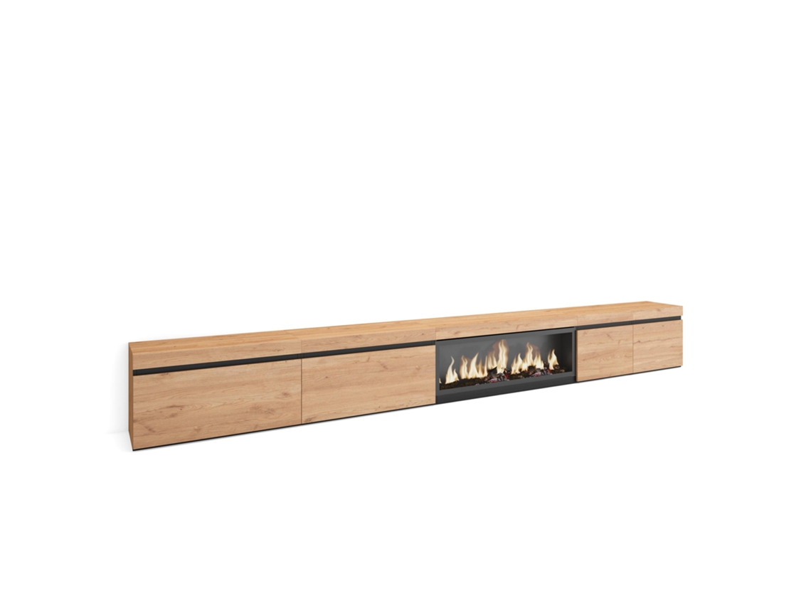 Mueble TV, Televisión, 368x35x45, Chimenea eléctrica XXL, Roble SKRAUT HOME