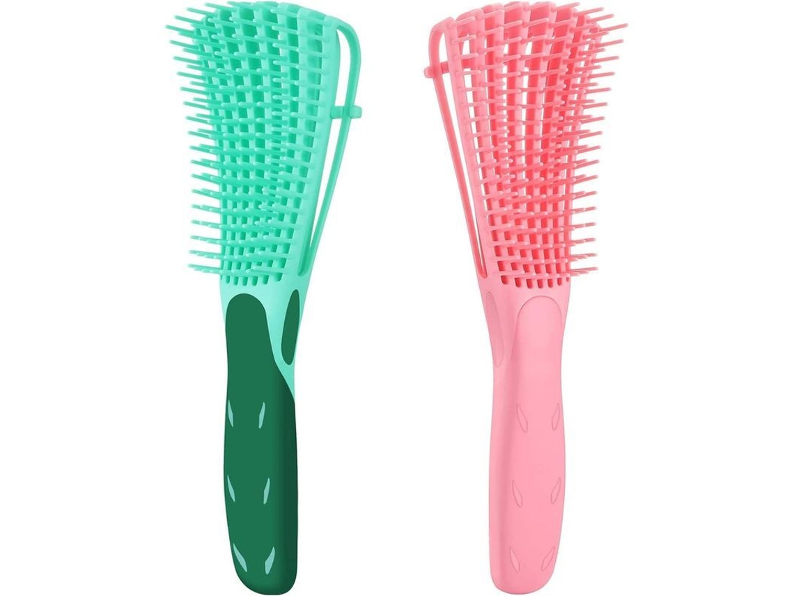 Cepillo Desenredante Para Cabello Grueso, Rizado O Fino, Húmedo O Seco, Rosa Y Verde - 2 Unidades